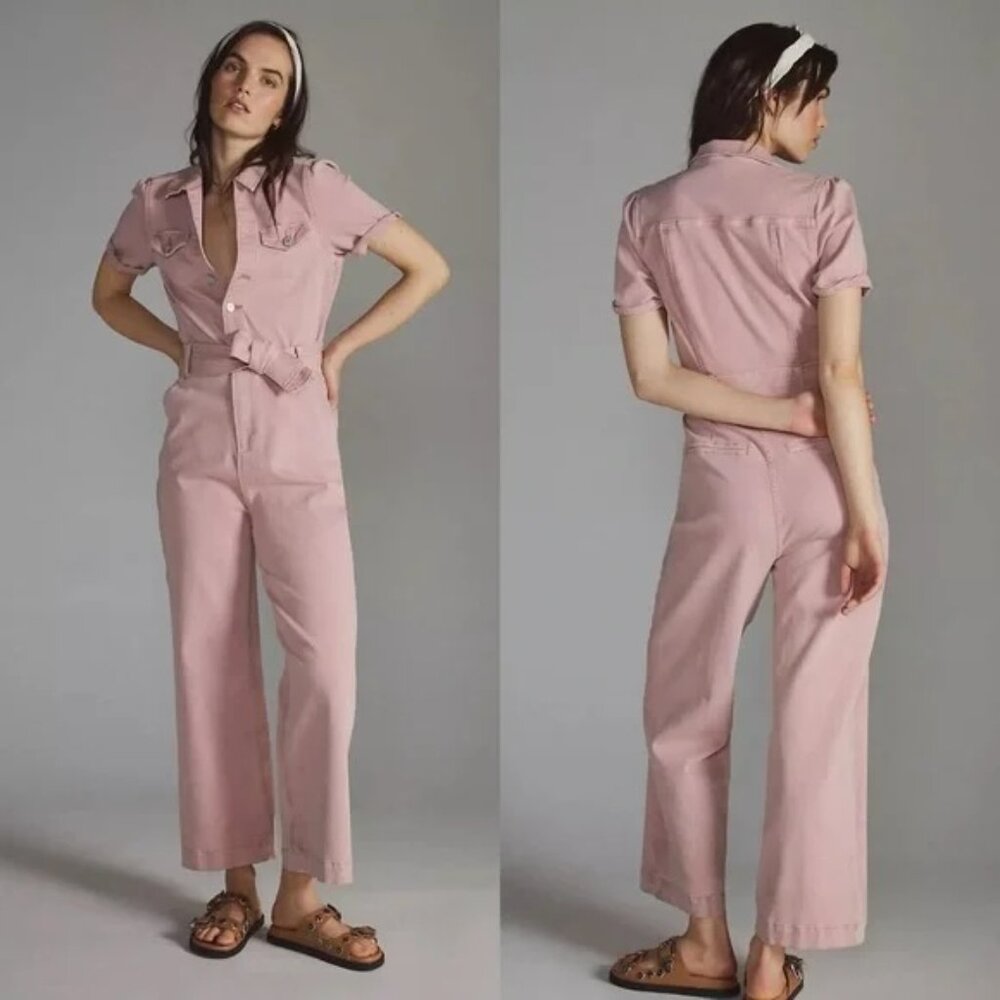 Paige Anessa Denim Jumpsuit Pink Revolve Anthropologie Size 8